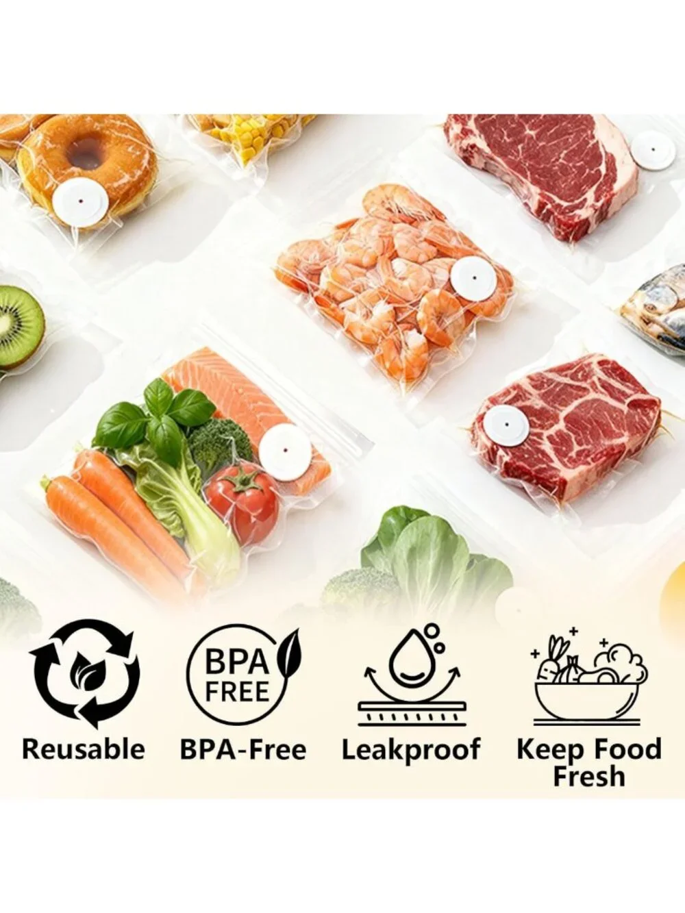 30 Pack Reusable Vacuum Sealer Bags - BPA-Free Heavy Duty Sous Vide & Food